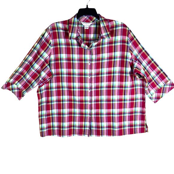 Allison Daley Tops - Allison Daley Plaid 3/4‎ Sleeve Button Up Shirt Women's 24W Multicolor Casual